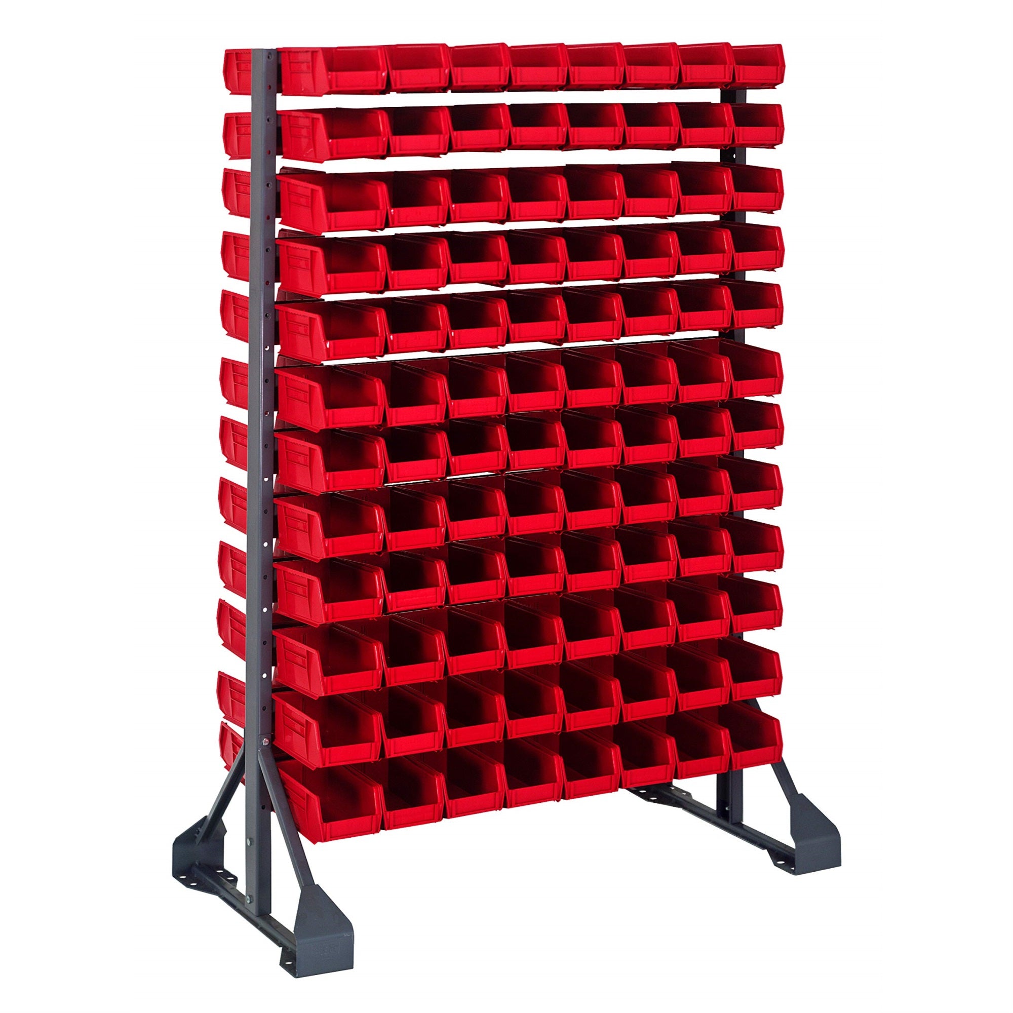 Rail Rack, double sided, 36L x 20W x 53H, 1500 lbs load capacity, includes: (12) rails and (192) QUS220 red bins, galvanized ste