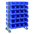 Rail Rack, double sided, 36L x 20W x 53H, 1500 lbs load capacity, includes: (12) rails and (48) QUS240 blue bins, galvanized ste