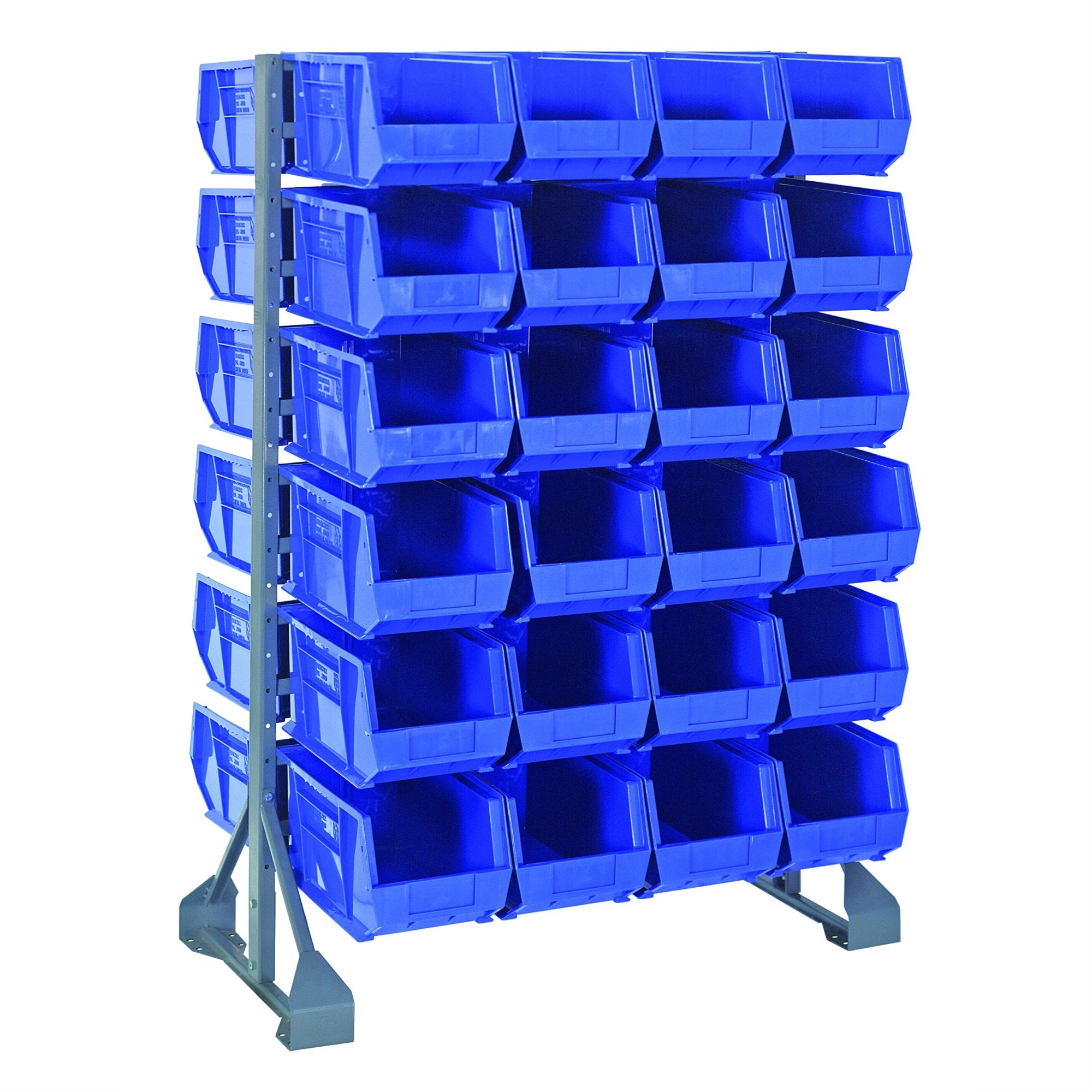 Rail Rack, double sided, 36L x 20W x 53H, 1500 lbs load capacity, includes: (12) rails and (48) QUS240 blue bins, galvanized ste