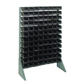 Rail Rack, single sided, 36L x 15W x 53H, 600 lbs load capacity, includes: (12) rails and (96) QUS220 black bins, galvanized ste