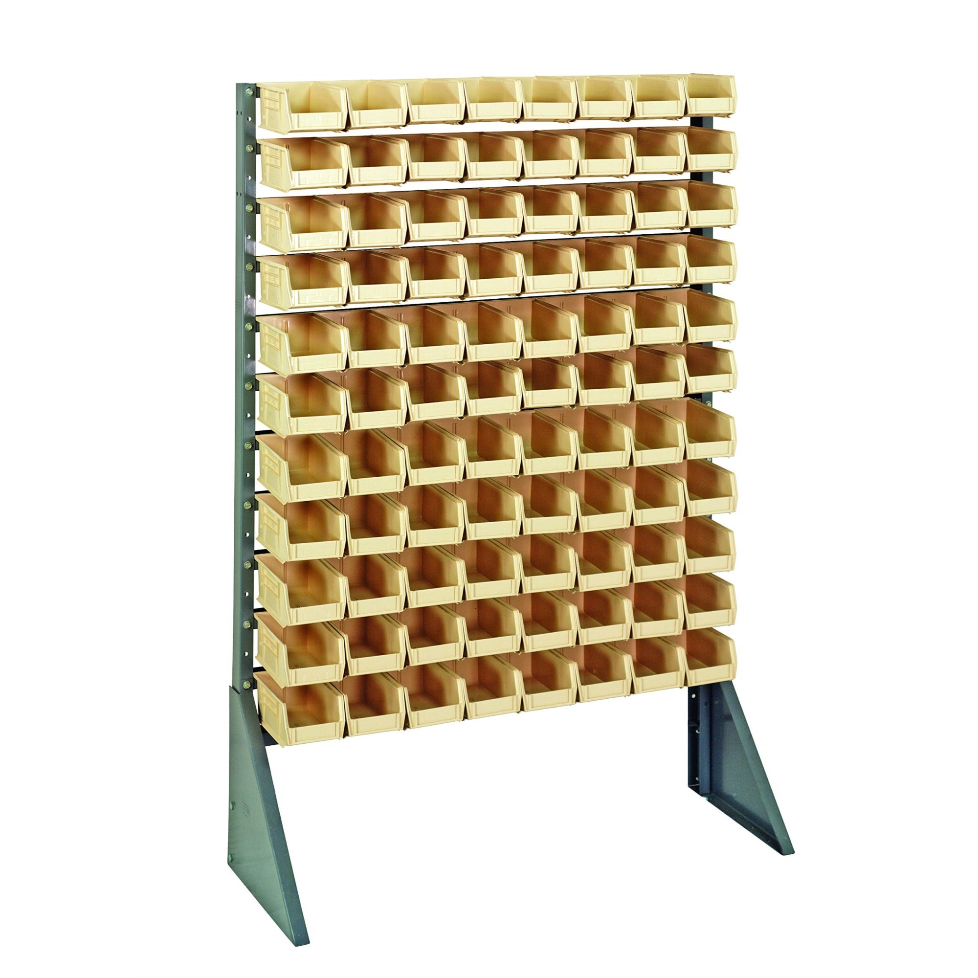 Rail Rack, single sided, 36L x 15W x 53H, 600 lbs load capacity, includes: (12) rails and (96) QUS220 ivory bins, galvanized ste
