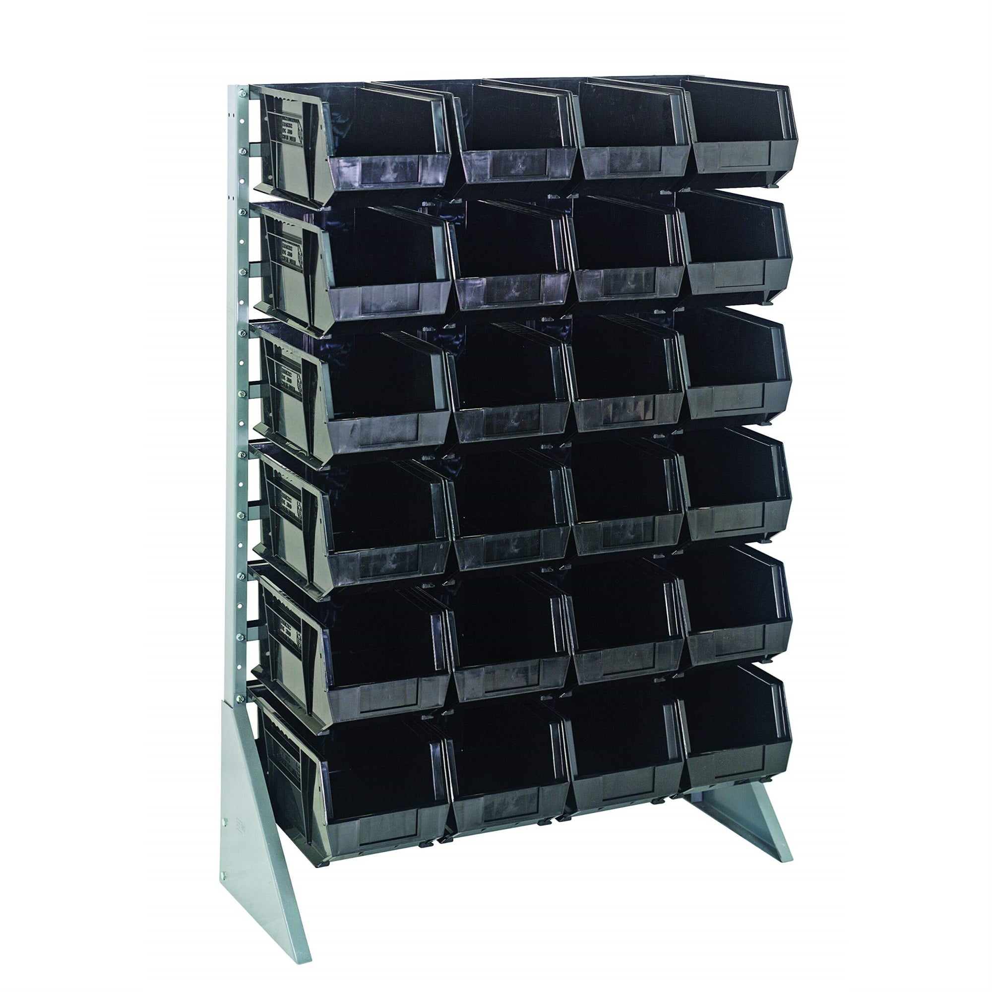 Rail Rack, single sided, 36L x 15W x 53H, 600 lbs load capacity, includes: (12) rails and (24) QUS240 black bins, galvanized ste