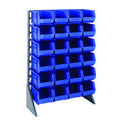 Rail Rack, single sided, 36L x 15W x 53H, 600 lbs load capacity, includes: (12) rails and (24) QUS240 blue bins, galvanized stee