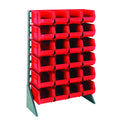 Rail Rack, single sided, 36L x 15W x 53H, 600 lbs load capacity, includes: (12) rails and (24) QUS240 red bins, galvanized steel