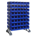 Rail Rack, double sided, 36L x 20W x 53H, 1500 lbs load capacity, includes: (16) rails and (96) QUS230 blue bins, galvanized ste