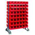 Rail Rack, double sided, 36L x 20W x 53H, 1500 lbs load capacity, includes: (16) rails and (96) QUS230 red bins, galvanized stee