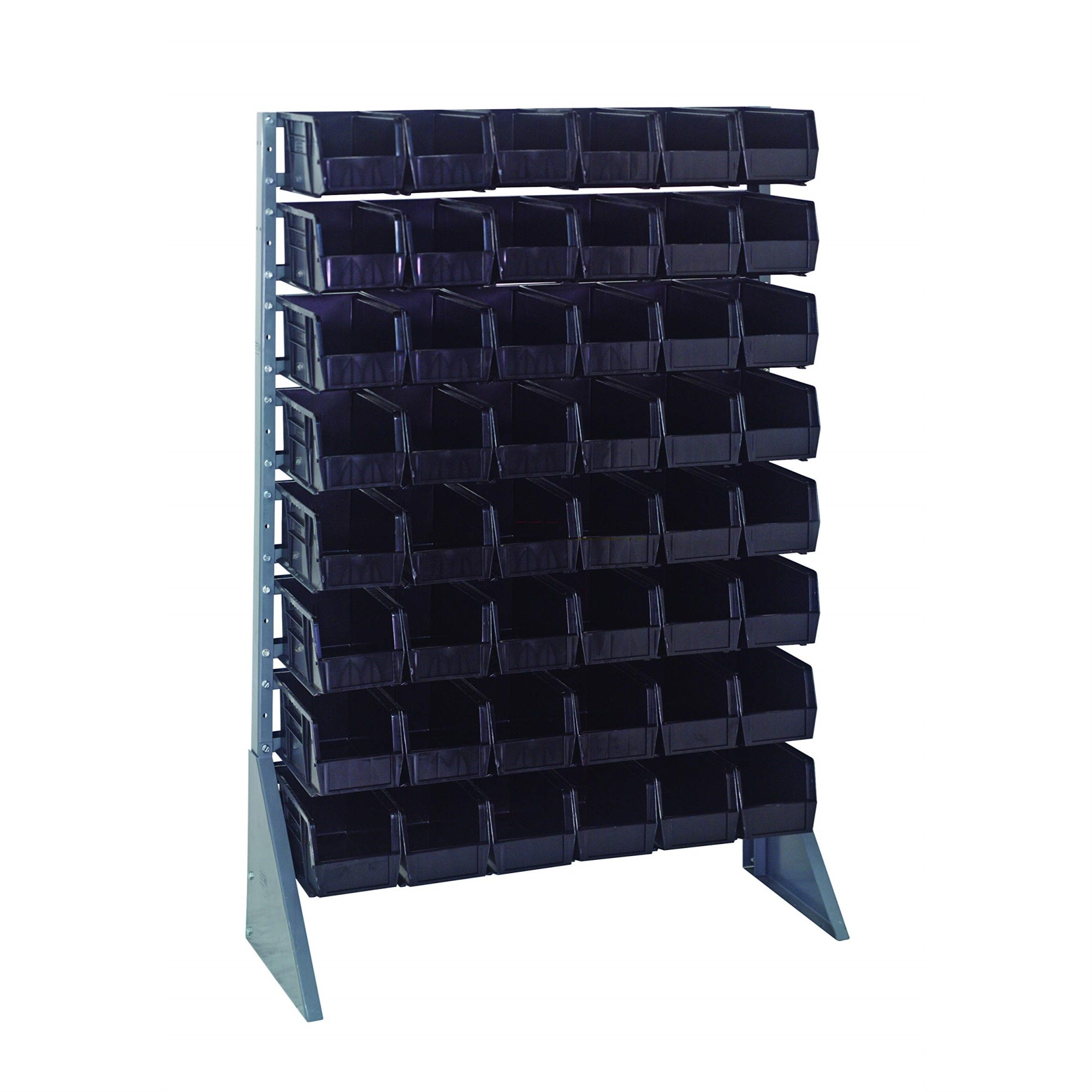 Rail Rack, single sided, 36L x 15W x 53H, 600 lbs load capacity, includes: (16) rails and (48) QUS230 black bins, galvanized ste