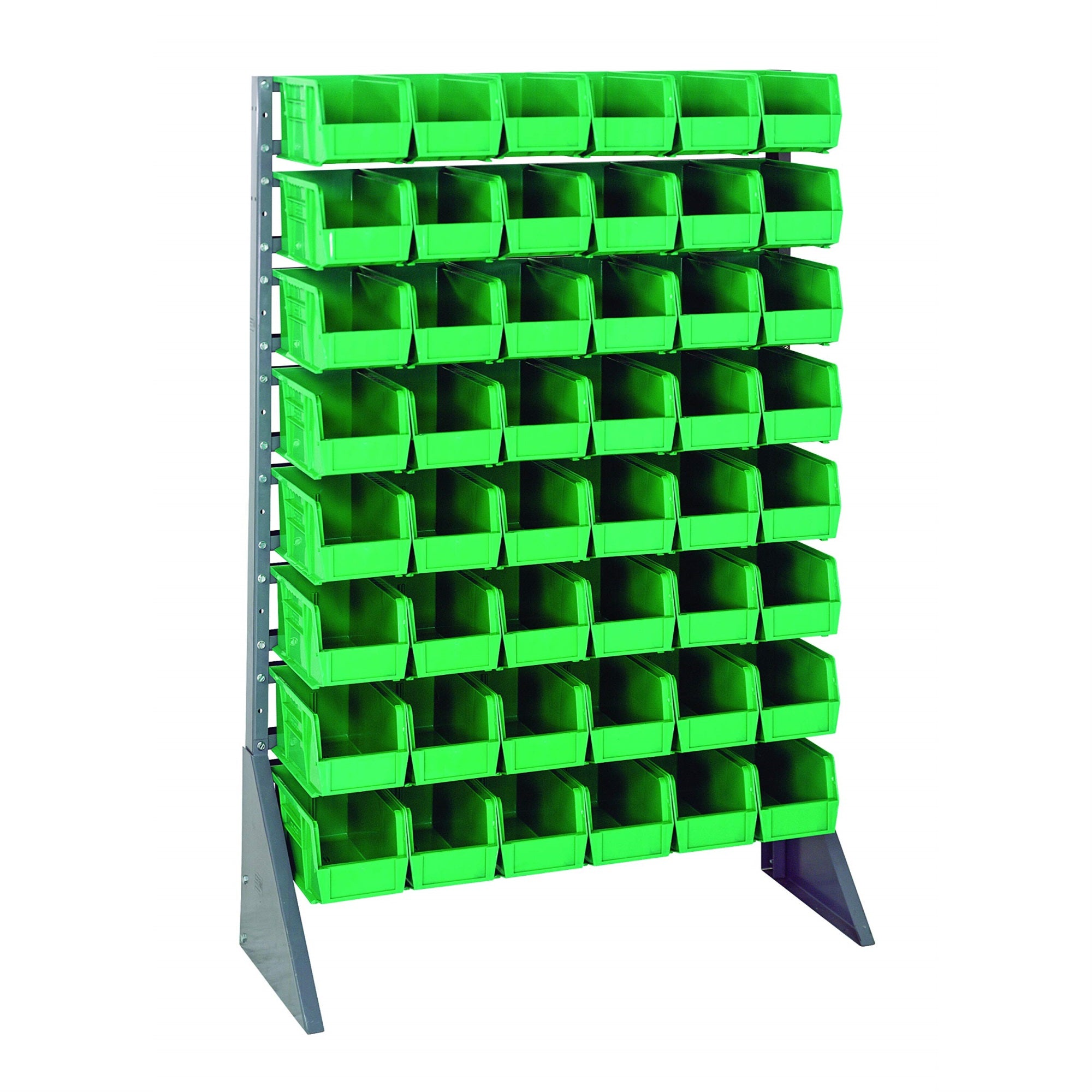 Rail Rack, single sided, 36L x 15W x 53H, 600 lbs load capacity, includes: (16) rails and (48) QUS230 green bins, galvanized ste