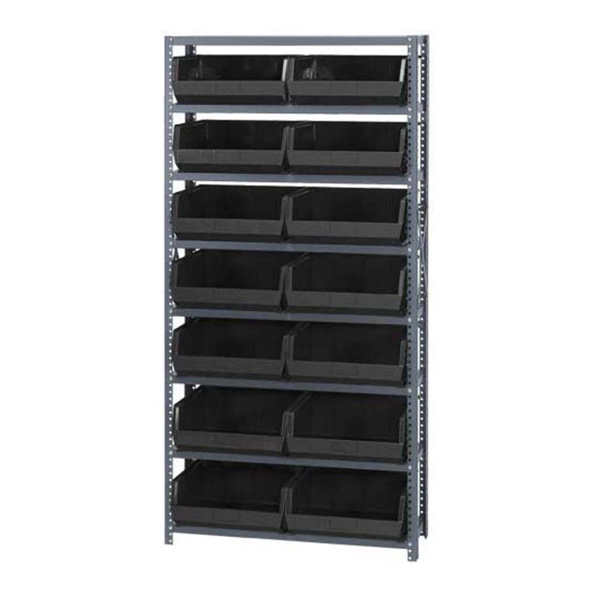 Shelving Unit, 12D x 36L x 75H, heavy duty, 400 lb. load capacity per shelf, includes: (8) shelves and (14) QUS250 green bins, u