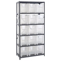 Shelving Unit, 18D x 36L x 75H, heavy duty, 400 lb. load capacity per shelf, includes: (6) shelves and (15) QGH600 clear bins, u