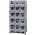 Shelving Unit, 18D x 36L x 75H, heavy duty, 400 lb. load capacity per shelf, includes: (6) shelves and (15) QGH600 gray bins, up