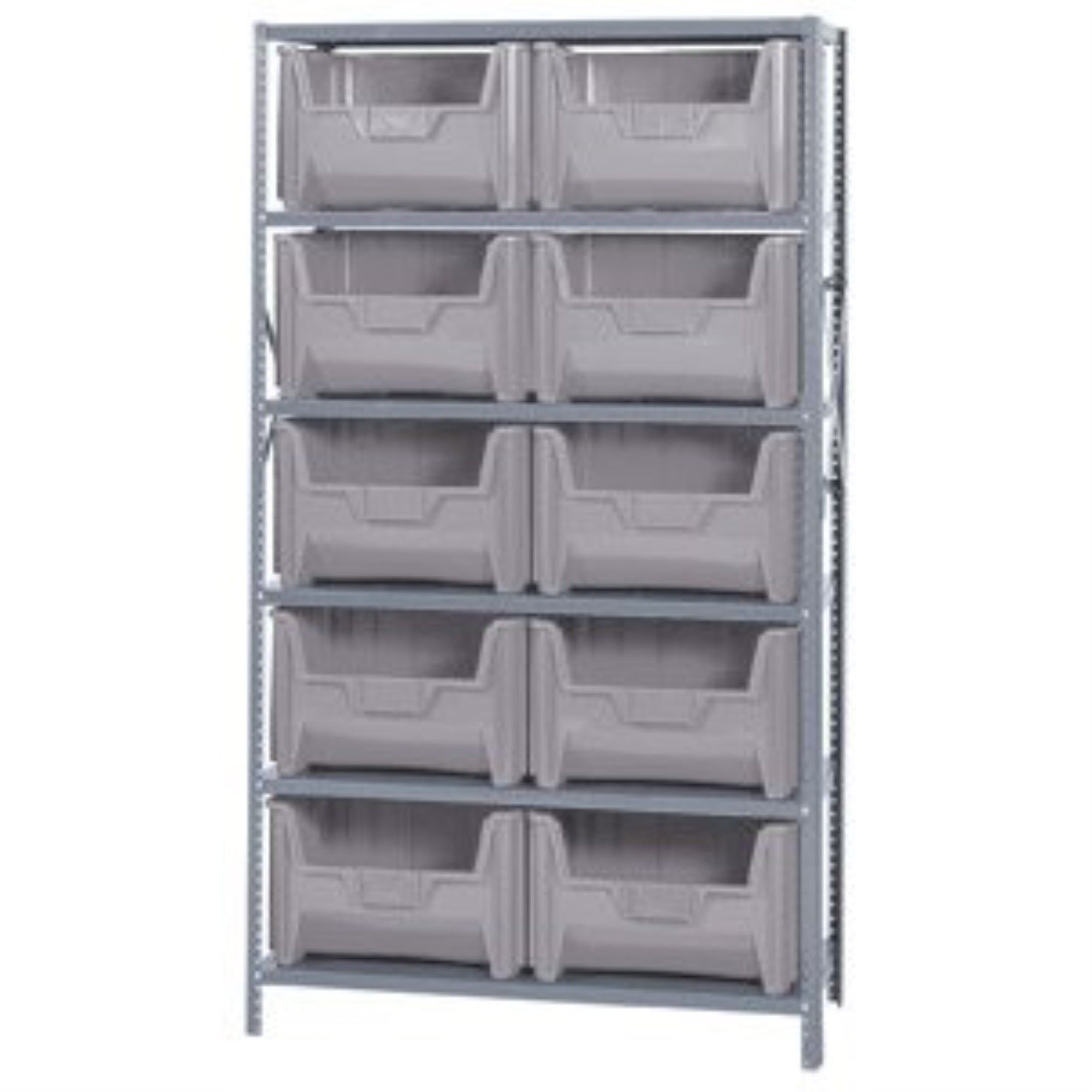 Shelving Unit, 18D x 42L x 75H, heavy duty, 400 lb. load capacity per shelf, includes: (6) shelves and (10) QGH700 black bins, u