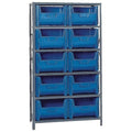 Shelving Unit, 18D x 42L x 75H, heavy duty, 400 lb. load capacity per shelf, includes: (6) shelves and (10) QGH700 blue bins, up
