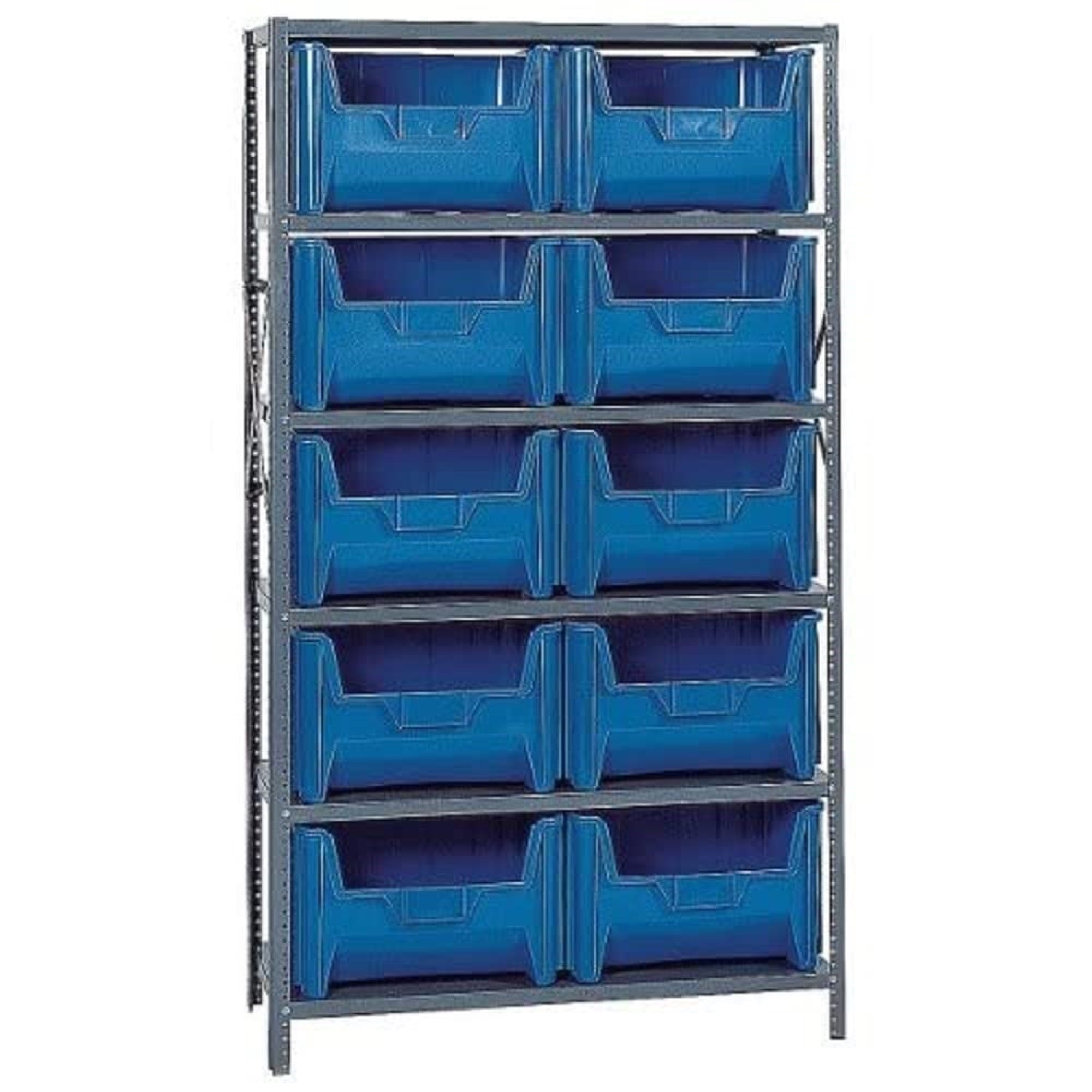 Shelving Unit, 18D x 42L x 75H, heavy duty, 400 lb. load capacity per shelf, includes: (6) shelves and (10) QGH700 blue bins, up