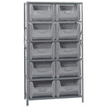 Shelving Unit, 18D x 42L x 75H, heavy duty, 400 lb. load capacity per shelf, includes: (6) shelves and (10) QGH700 gray bins, up