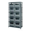 Shelving Unit, 18D x 36L x 75H, heavy duty, 400 lb. load capacity per shelf, includes: (6) shelves and (10) QGH800 red bins, upr