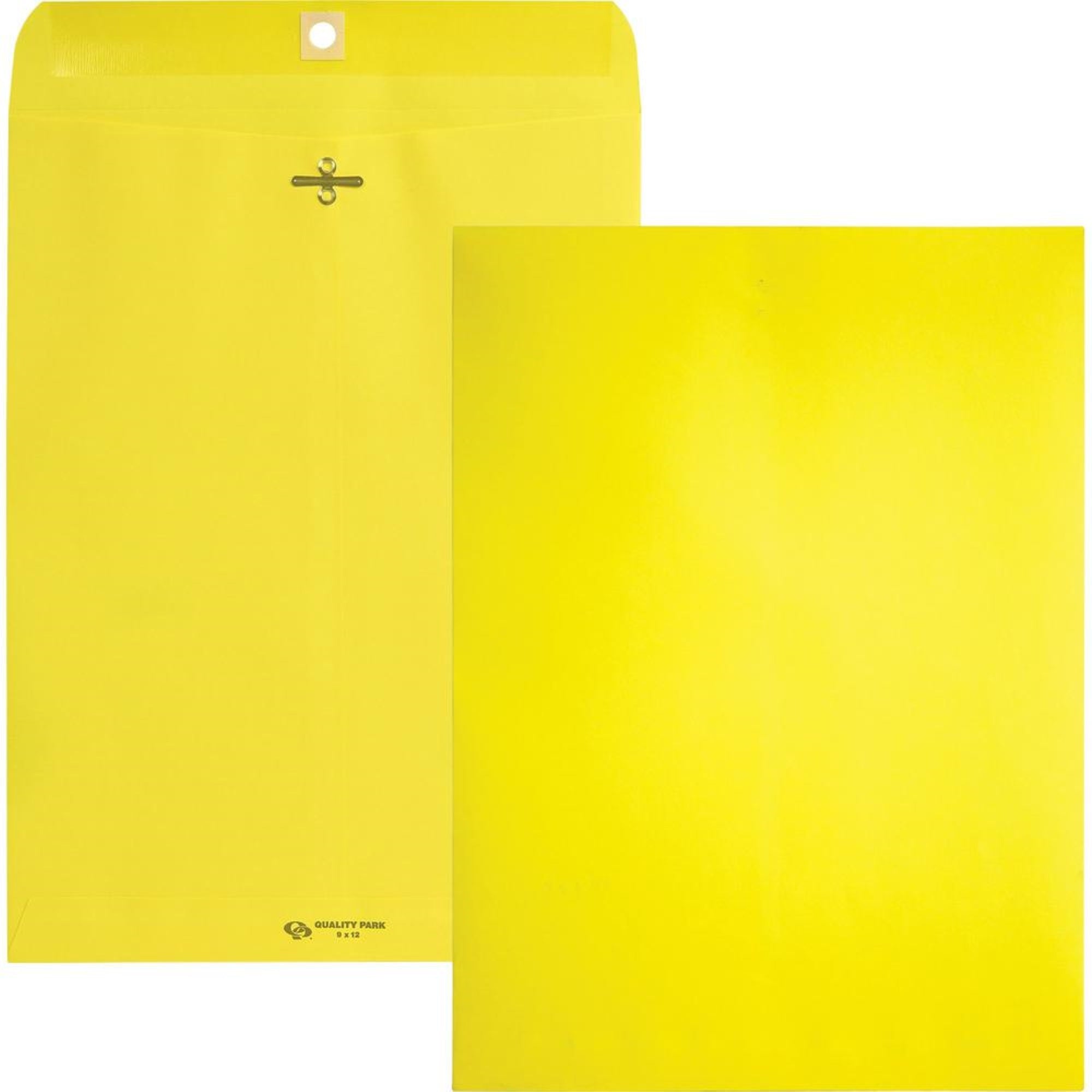 Quality Park Brightly Colored 9X12 Clasp Envelopes - Clasp - #90 - 9 Width X 12 Length - 28 Lb - Gummed - 10 / Pack - Yellow
