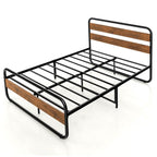 Queen Industrial Wood and Metal Tube Platform Bed with Headboard and Footboard