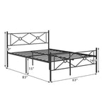 Queen Size Modern Black Metal Headboard & Footboard Platform Bed Frame