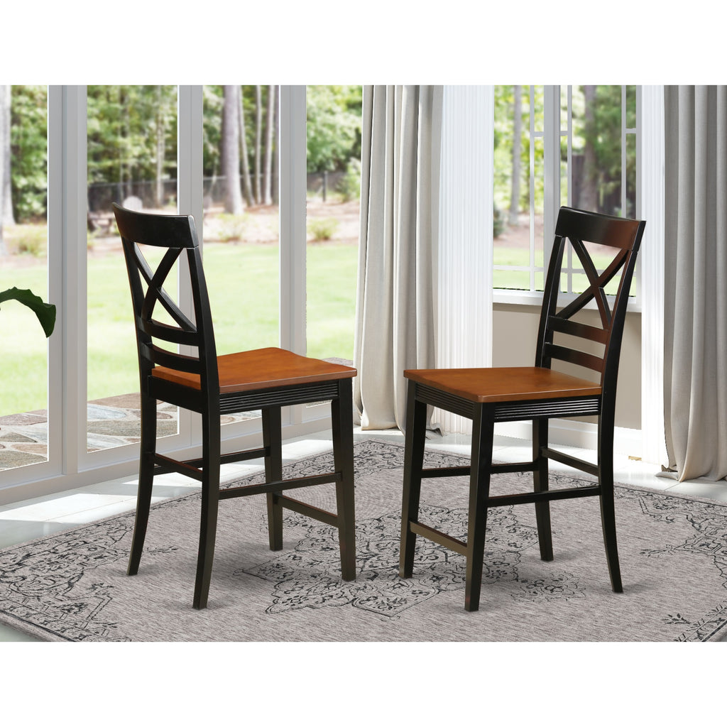 East West Furniture Quincy Counter Bar Stool-Pub Height Wooden Chairs, Set of 2, Black & Cherry