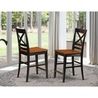 East West Furniture Quincy Counter Bar Stool-Pub Height Wooden Chairs, Set of 2, Black & Cherry