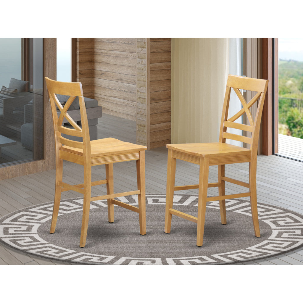 East West Furniture QUS-OAK-W Quincy Counter-Height Bar Stool - Pub Height Wooden Chairs, Set of 2, Oak