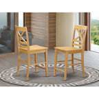East West Furniture QUS-OAK-W Quincy Counter-Height Bar Stool - Pub Height Wooden Chairs, Set of 2, Oak