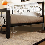 Queen Black Metal Platform Bed Frame with Circle Medallion Headboard Footboard