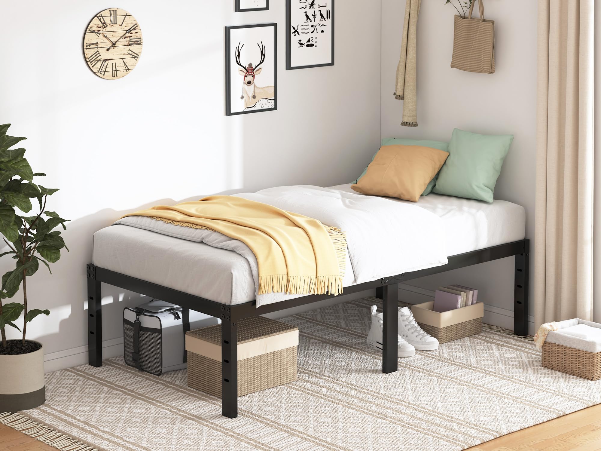 Qeromy Twin Bed Frame – 18-Inch Sturdy Platform, Heavy-Duty Metal, No Box Spring Needed, Easy Assembly