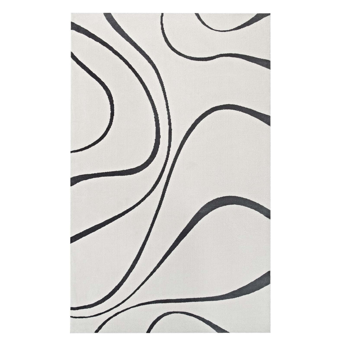 Therese Abstract Swirl 5X8 Area Rug  Ivory And Charcoal