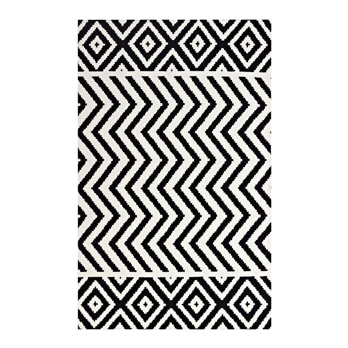 Ailani Geometric Chevron / Diamond 8X10 Area Rug  Black And White