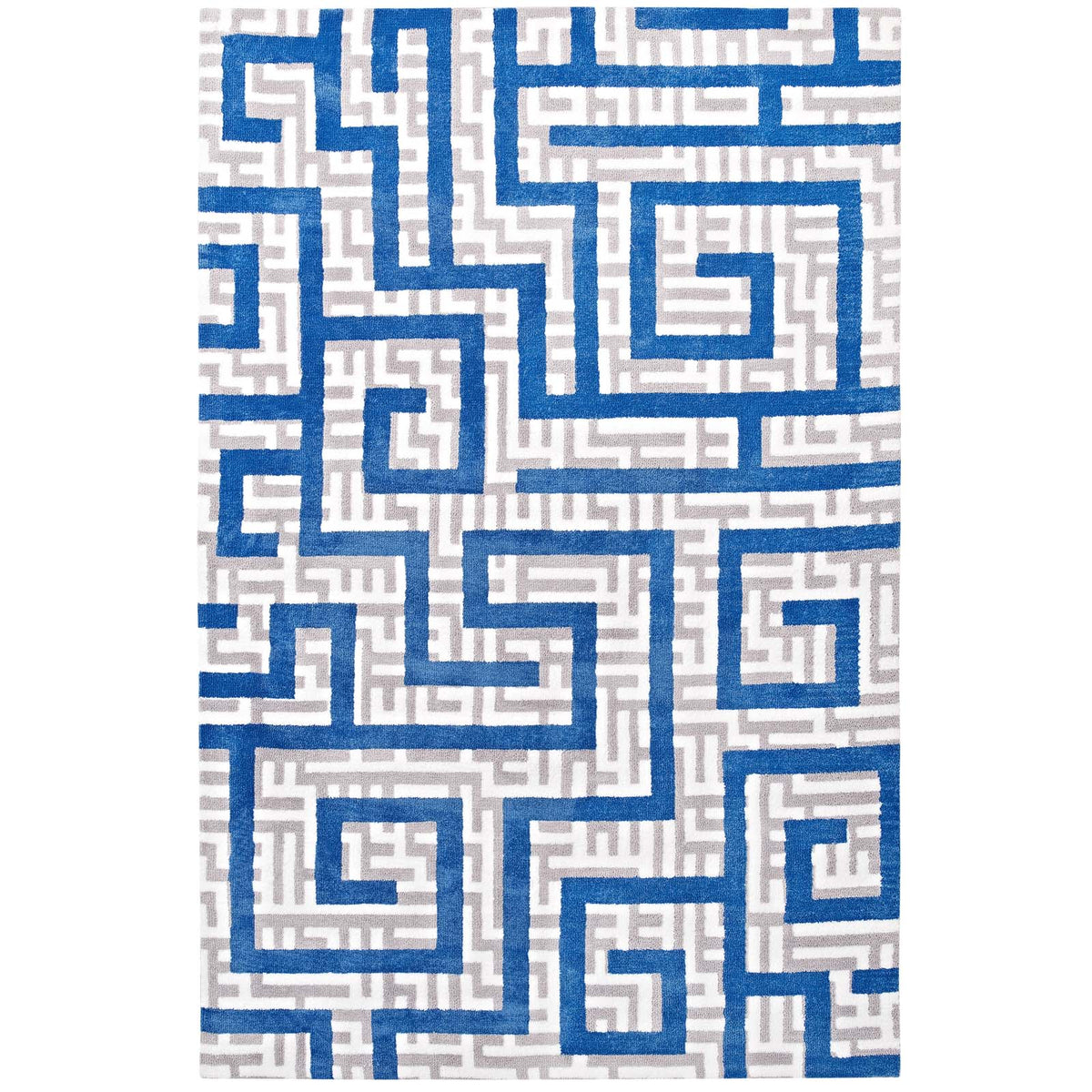 Nahia Geometric Maze 8X10 Area Rug  Ivory, Light Gray And Blue