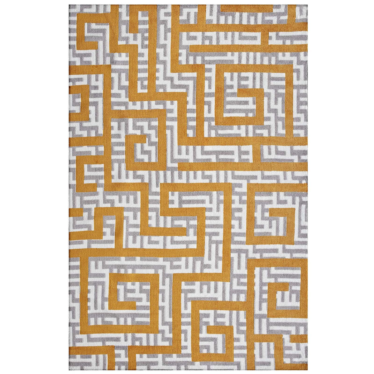 Nahia Geometric Maze 8X10 Area Rug  Ivory, Light Gray And Banana Yellow