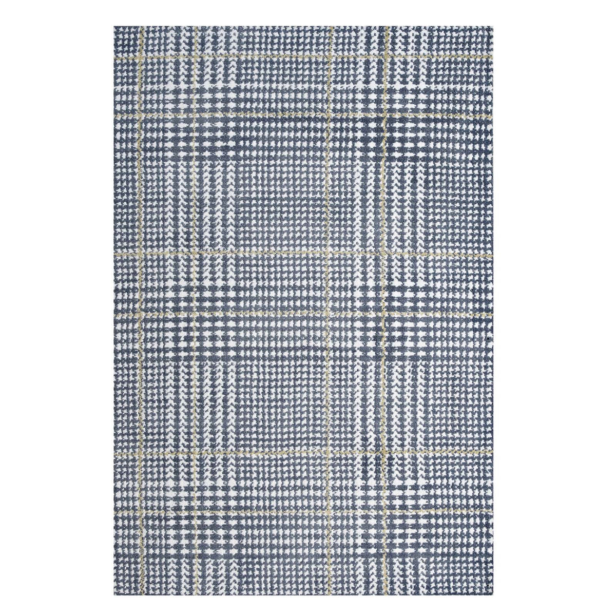 Kaja Abstract Plaid 5X8 Area Rug  Ivory, Cadet Blue And Citron