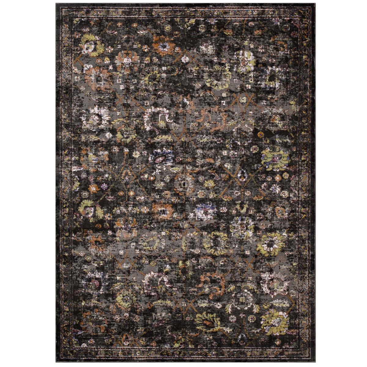 Minu Distressed Floral Lattice Area Rug  Durable, Elegant Design  Rubber Bottom, Low Pile Weave  Nonshedding, Stain Resistan