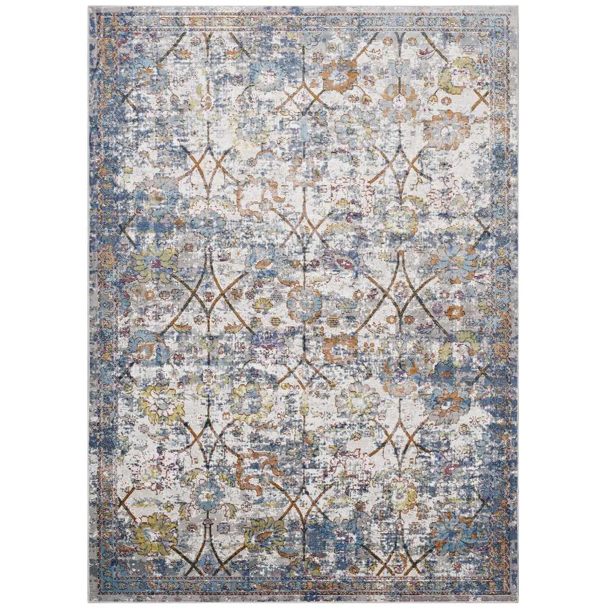 Minu Distressed Floral Lattice Area Rug  Durable Machinewoven Polypropylene  Stainresistant  Suitable For Traditional And C