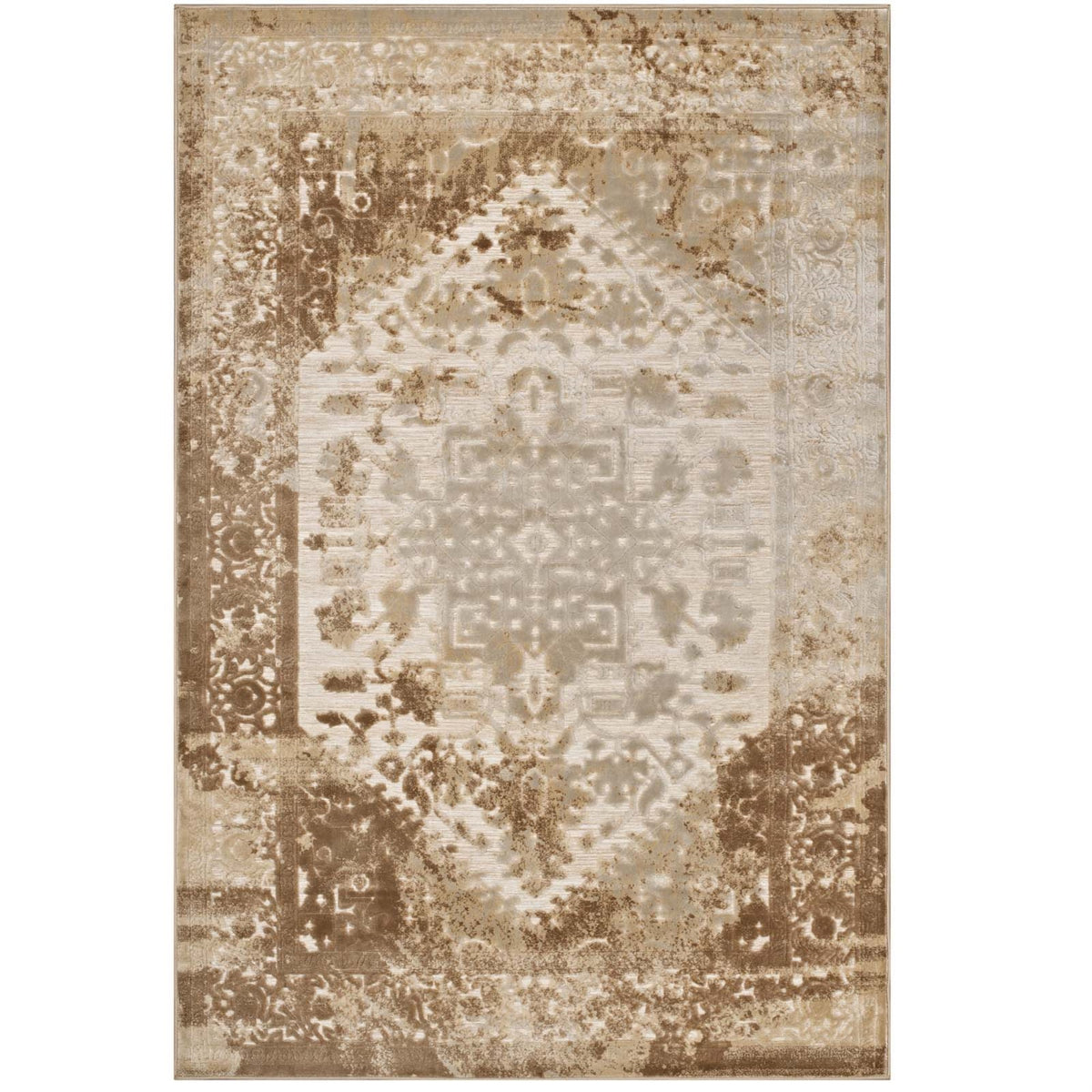 Rosina Distressed Persian Medallion Area Rug  Durable Machinewoven Polypropylene & Chenille Yarn  Rubber Bottom For Secure Gr
