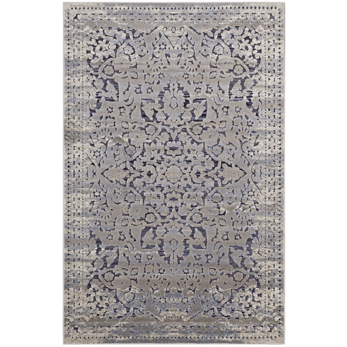 Margarida Distressed Vintage Turkish 5X8 Area Rug  Blue And  Cream