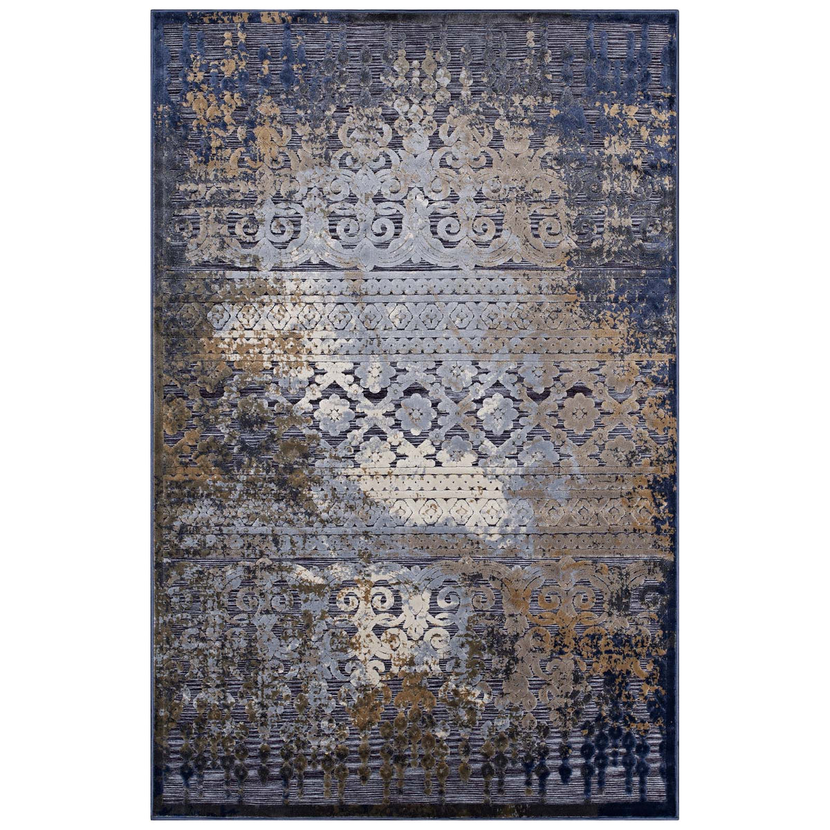 Kalene Distressed Vintage Turkish 5X8 Area Rug  Blue, Rust And Cream