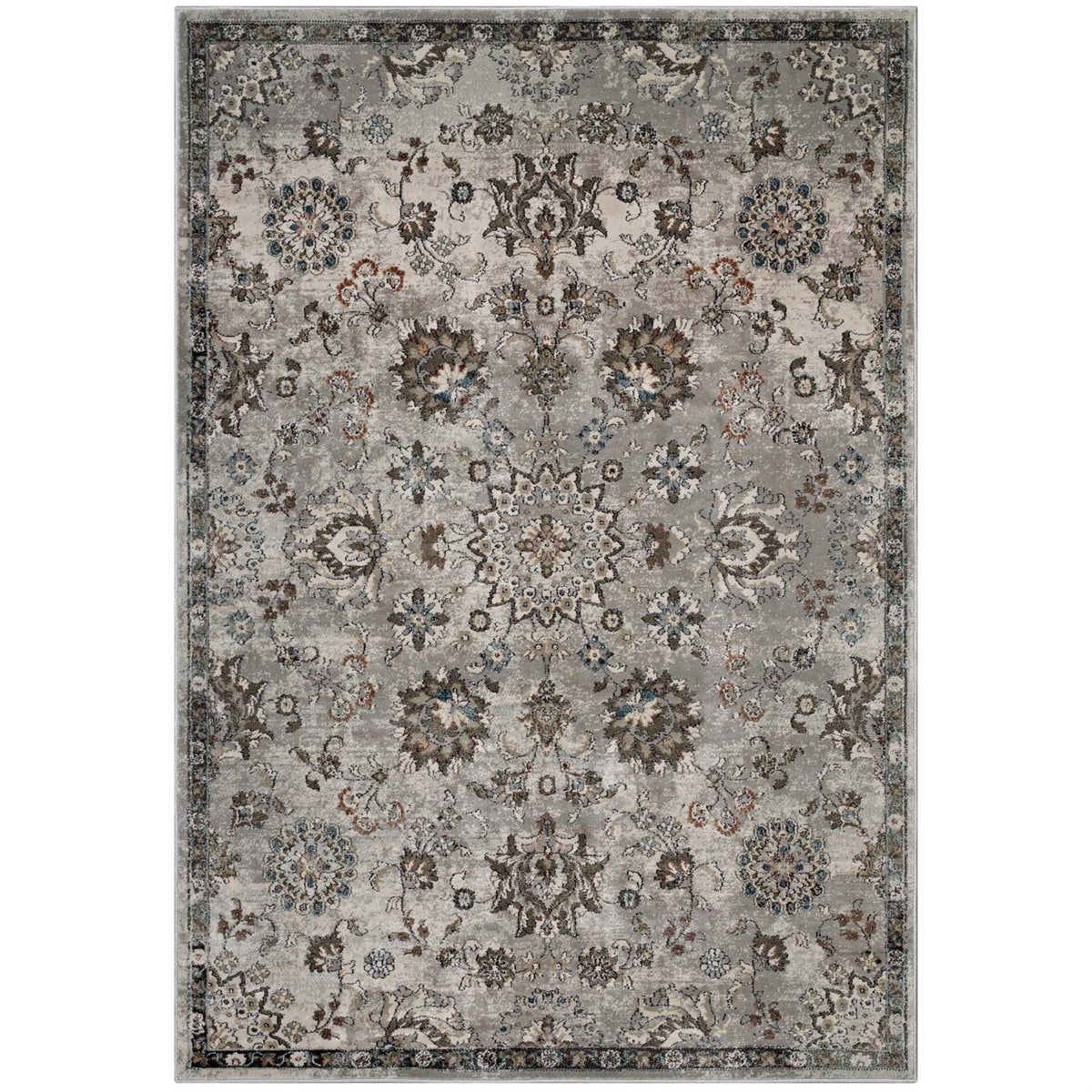 Hana Distressed Vintage Floral Lattice Area Rug  Durable, Elegant Design  5X8  Silver Blue, Beige, Brown