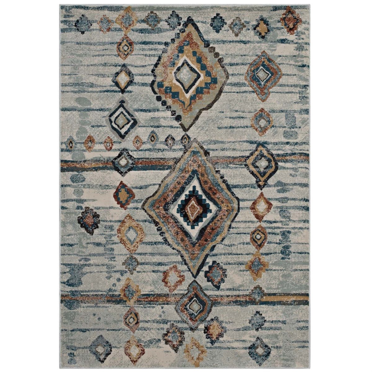Jenica Distressed Moroccan Tribal Abstract Diamond Area Rug  Durable, Stain Resistant, 5X8 Size, Silver Blue/Beige/Brown