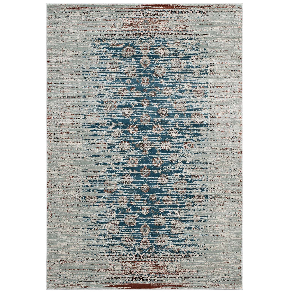 Hesper  Distressed Contemporary Floral Lattice 5X8 Area Rug  Teal, Beige And Brown