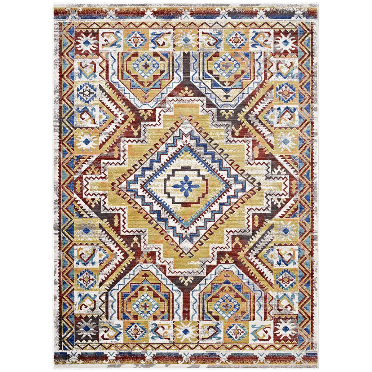 Florita Distressed Southwestern Aztec 5X8 Area Rug  Multicolored