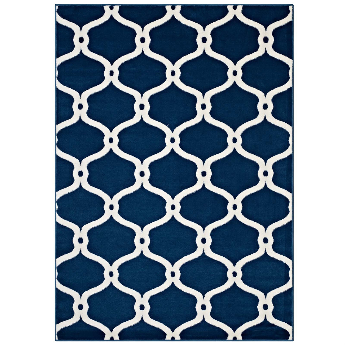 Beltara Chain Link Transitional Trellis Area Rug  Durable, Stain Resistant, 5X8 Size, Moroccan Blue And Ivory