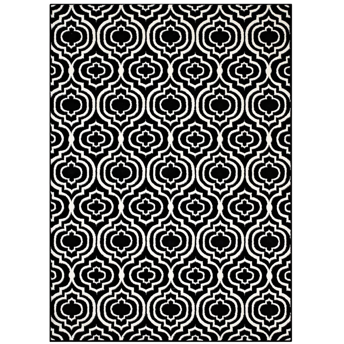 Frame Transitional Moroccan Trellis 5X8 Area Rug  Black And White