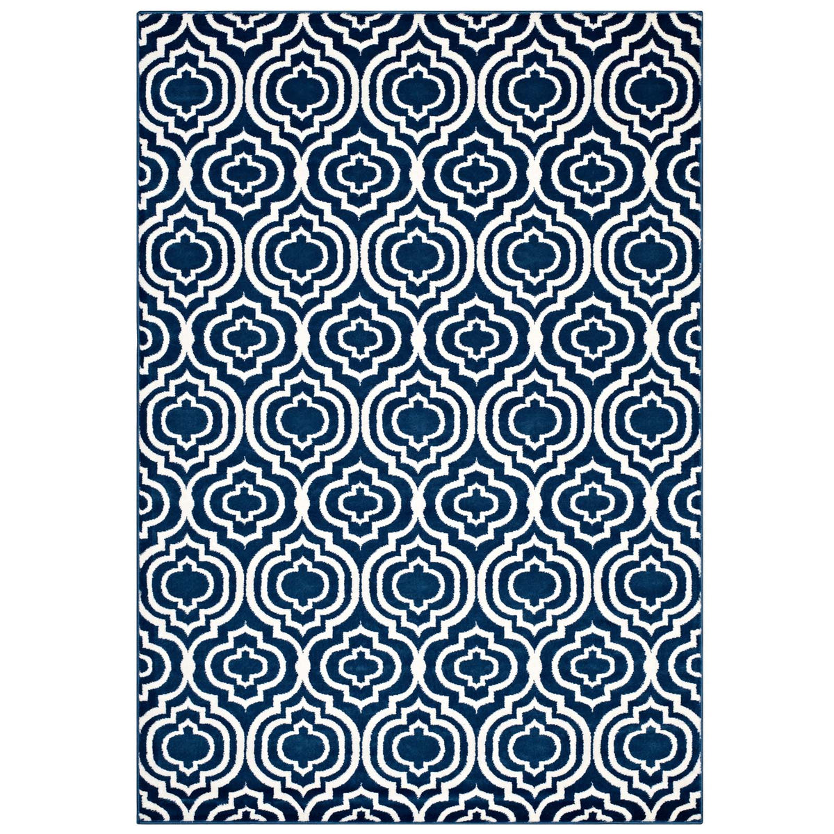 Frame Transitional Moroccan Trellis 5X8 Area Rug  Morcoccan Blue And Ivory