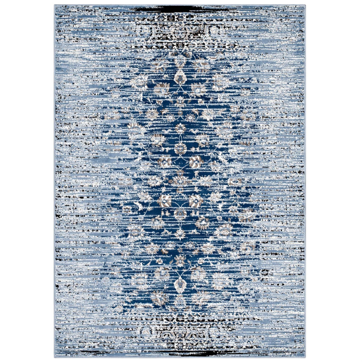 Chiara Distressed Floral Lattice Contemporary Area Rug  Moroccan Blue, 5X8 Size, Stain Resistant, Durable Polypropylene, Rubber