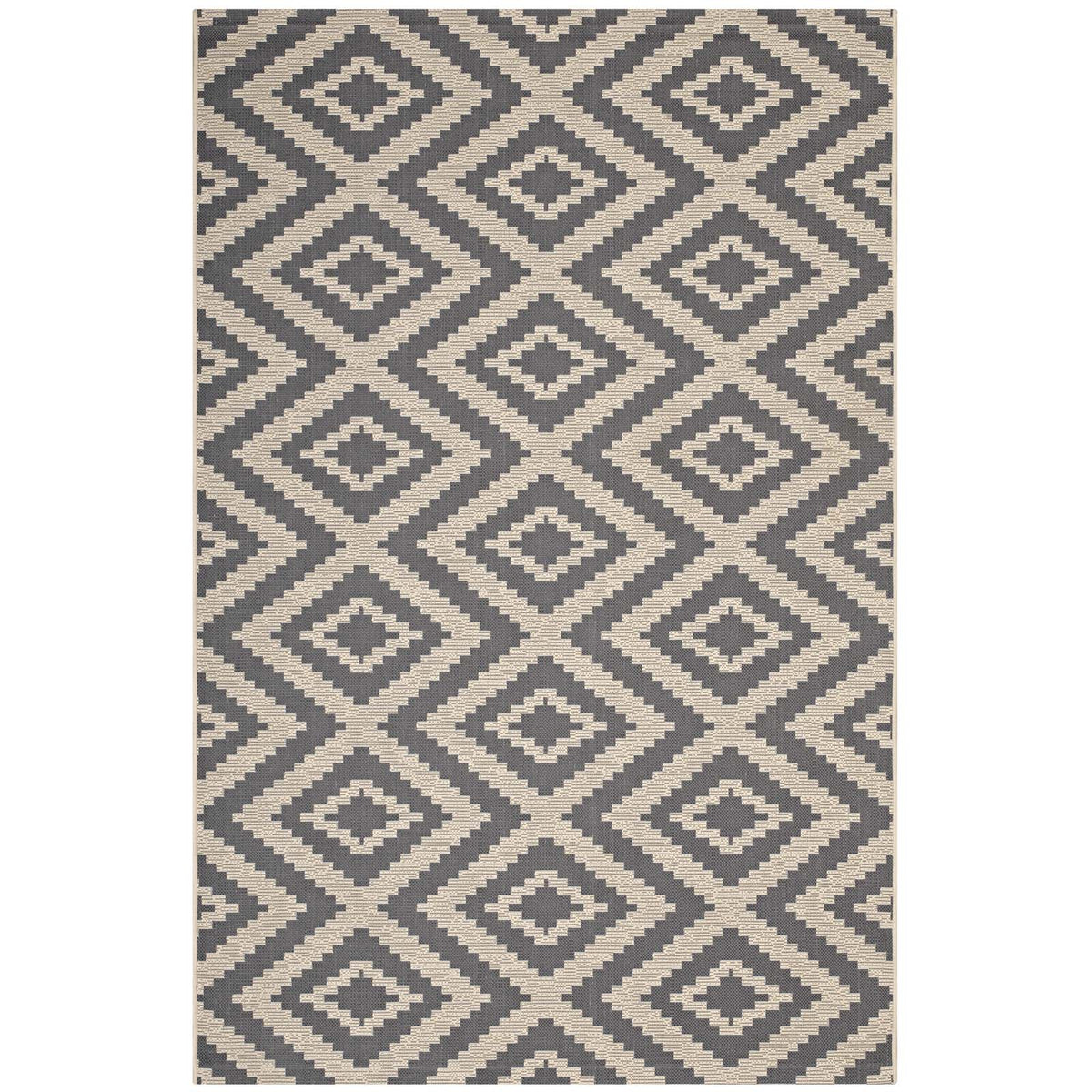Jagged Geometric Diamond Trellis 8X10 Indoor And Outdoor Area Rug  Gray And Beige