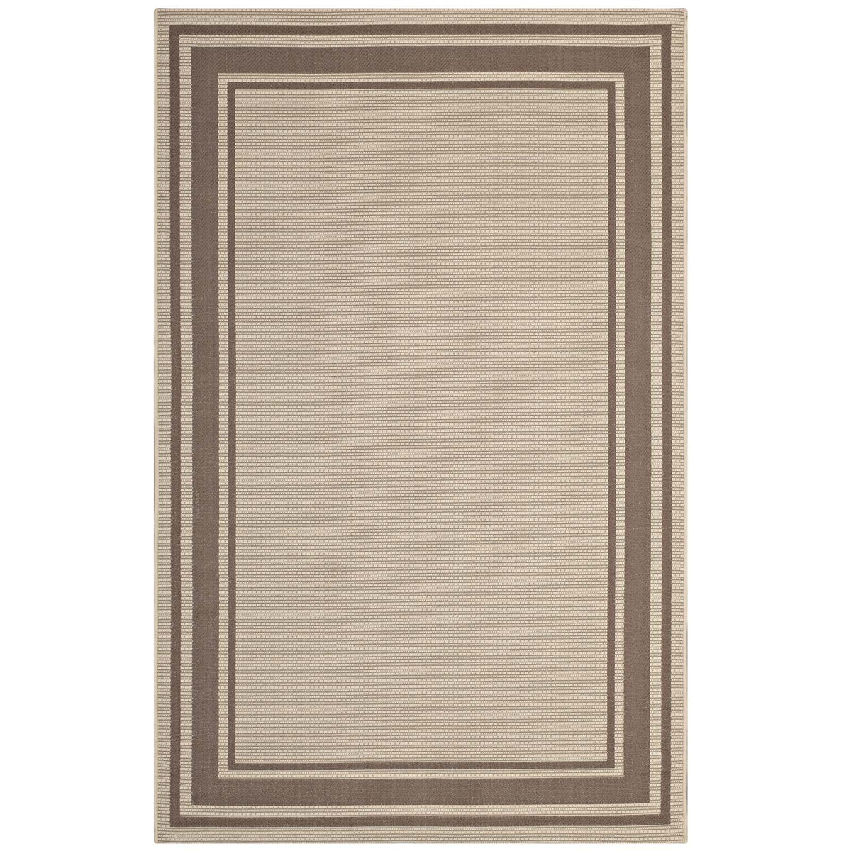 Rim Solid Border 8X10 Indoor And Outdoor Area Rug  Light And Dark Beige