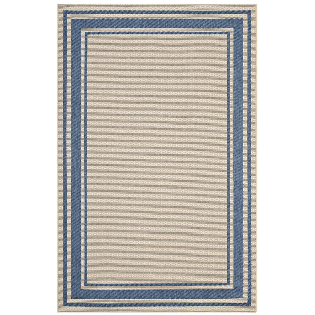 Rim Solid Border Borderline Indoor/Outdoor Area Rug  Durable, Soft, Familyfriendly, Fade & Stain Resistant  5X8 Blue/Beige